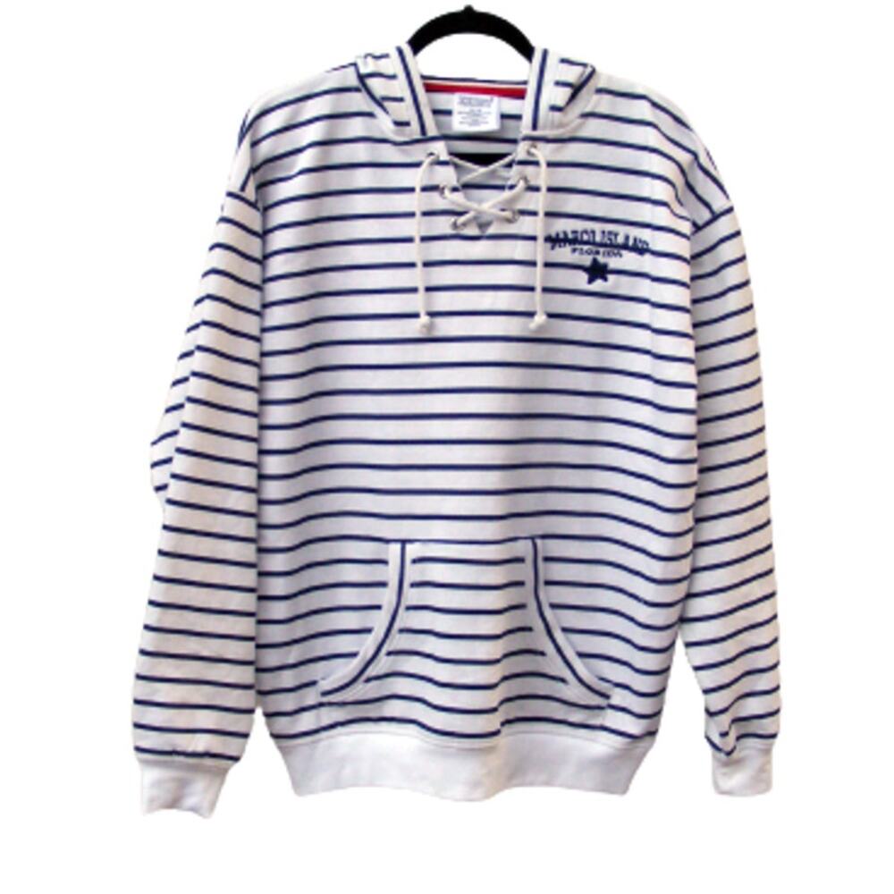 EXIST Men's Hoodie White/Blue Stripe Medium New